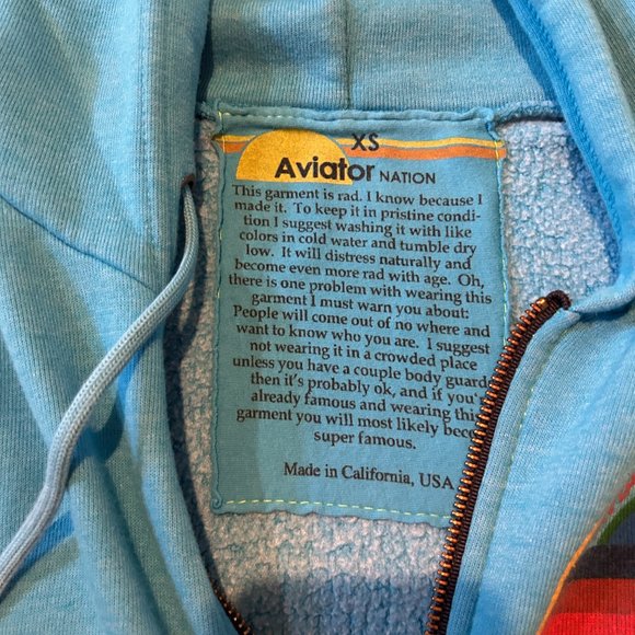 Aviator Nation zip up Hoodie Ocean Blue XS - Picture 5 of 8